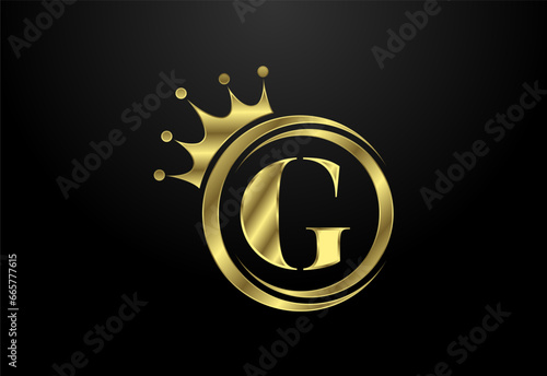 English alphabet G with a crown. Royal, King, queen luxury symbol. Font emblem. Vector illustration