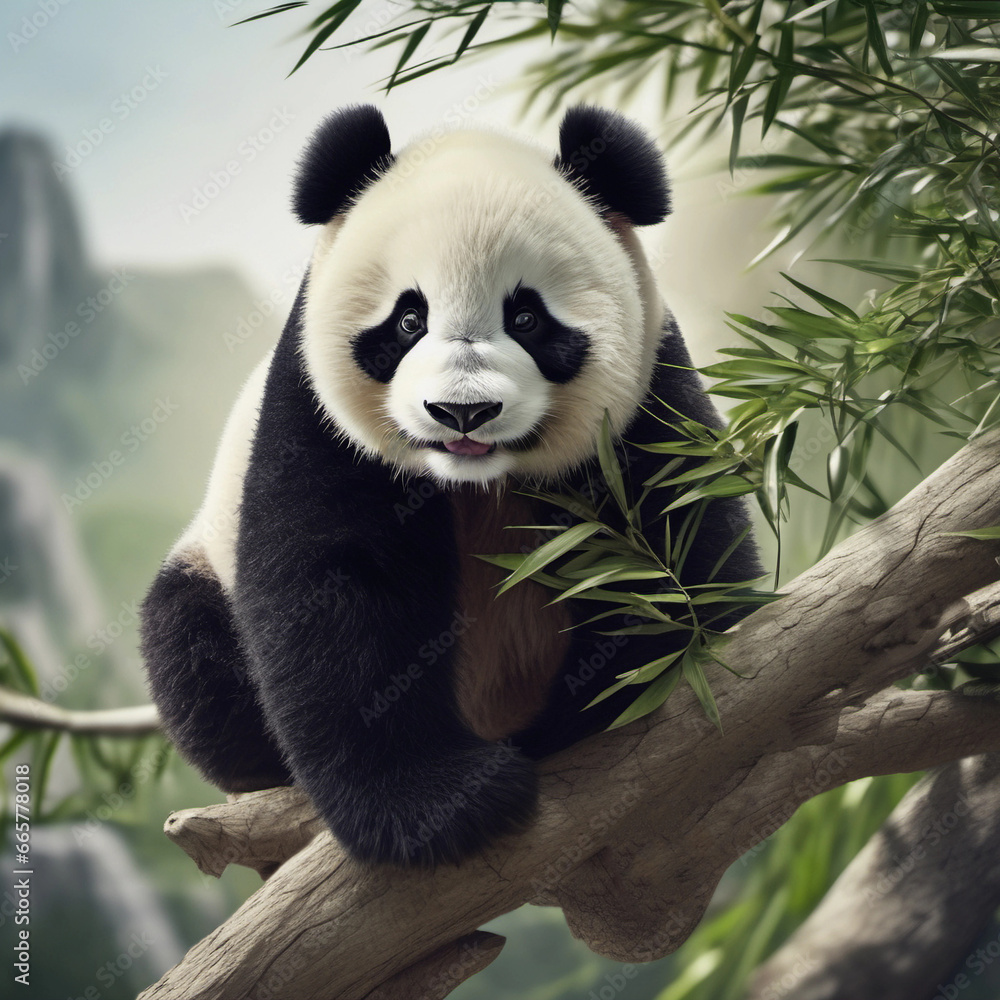 Obraz premium Cute panda bear on the tree