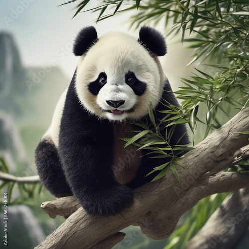 Cute panda bear on the tree