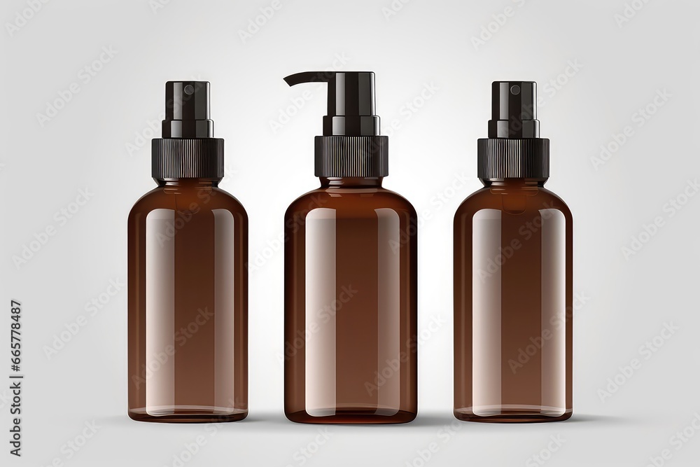 Mockup Highlights Brown Skincare Bottle Set Against Transparent Background Mockup Highlights Brown Skincare Bottle Set Against Transparent Background