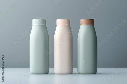 Mockup Featuring Three Pastelcolored Cosmetic Bottles