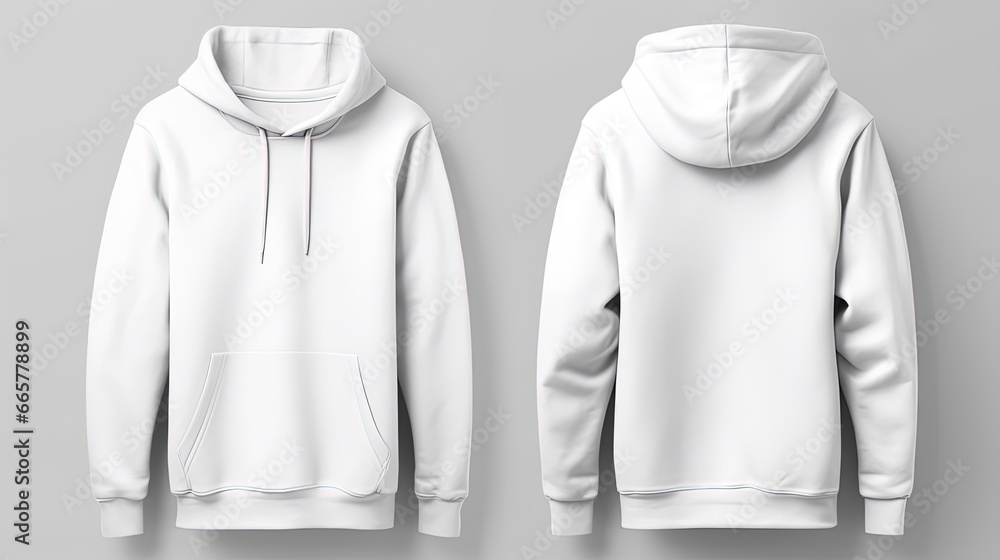 Set of White Front and Back View Hoodie Mockup Isolated on the White Background
