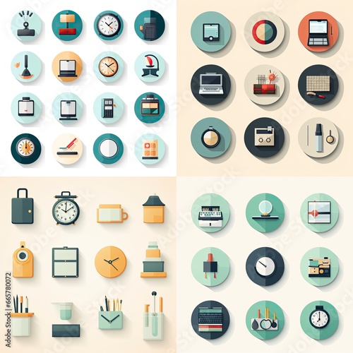 Minimal Office Icons: Simplified 2D Flat Set for Work Environments