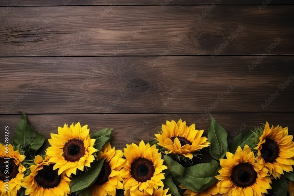 Obraz premium Sunflowers Arrangement on Wooden Rustic Table