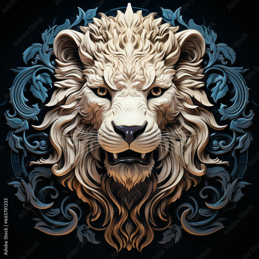 Intricate Illustrated Tattoo of a Lion Symbol Intricate Illustrated Tattoo of a Lion Symbol