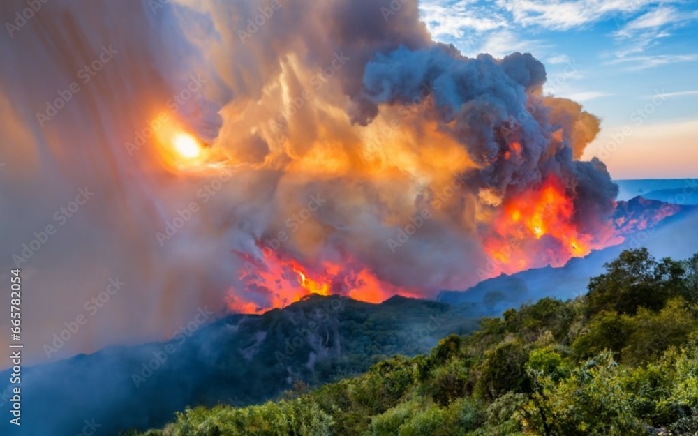 Burning sky smoke and flame destruction of nature landscape ai generated