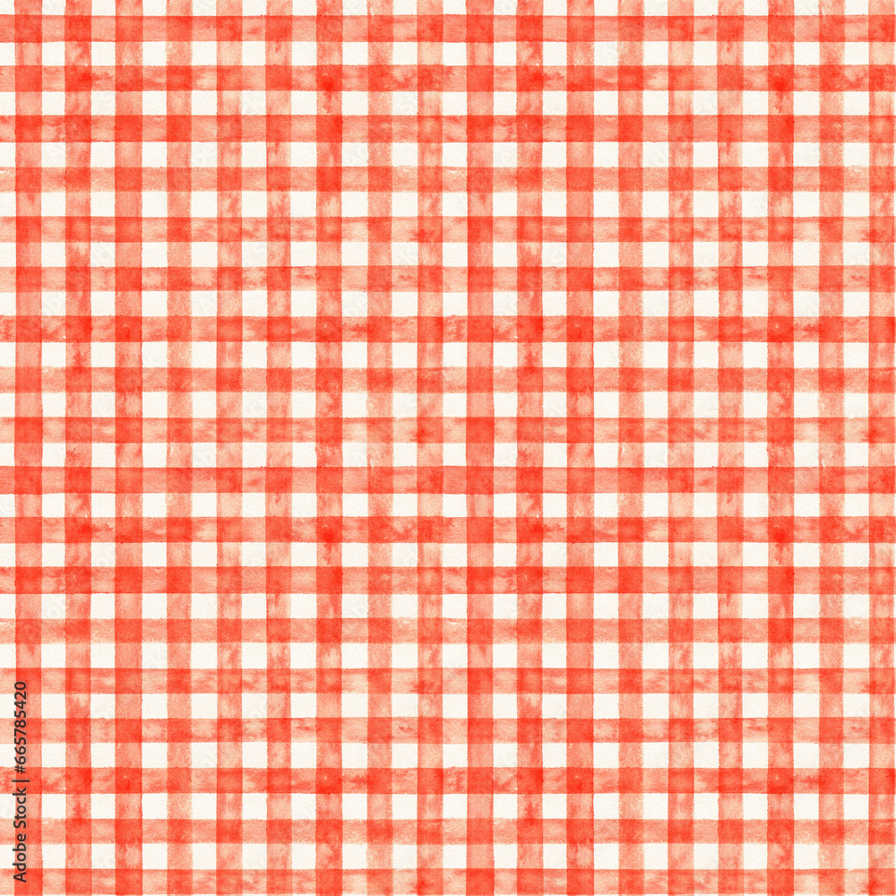 Red checked watercolor pattern. Fabric background. Red checked watercolor pattern. Fabric background.