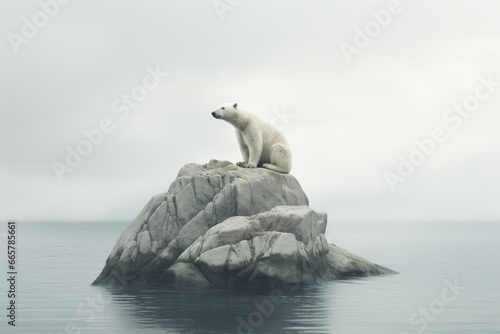 Polar bear on ice floe in arctic sea. Wildlife nature. Melting iceberg and global warming. Climate change concept	