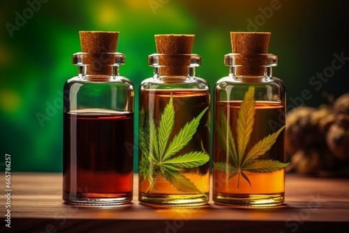 Bottled CBD oil from cannabis extracts for natural treatment. Generative AI