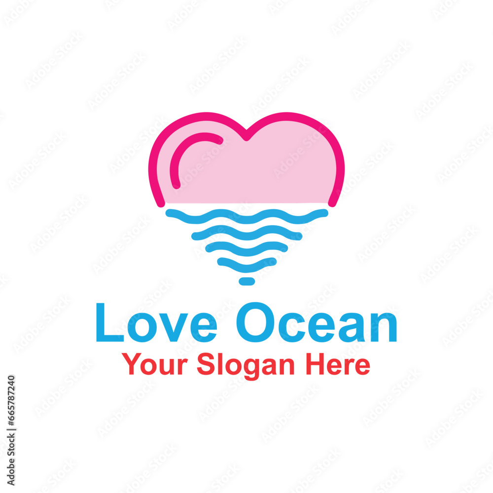 ocean beach love logo design vector