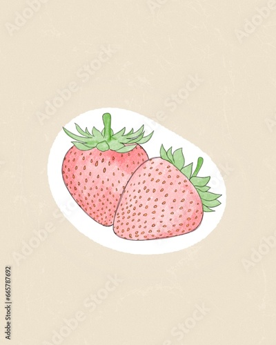 Fruit strawberry. Cartoon funny sticker in comic style with contour. Decorati...