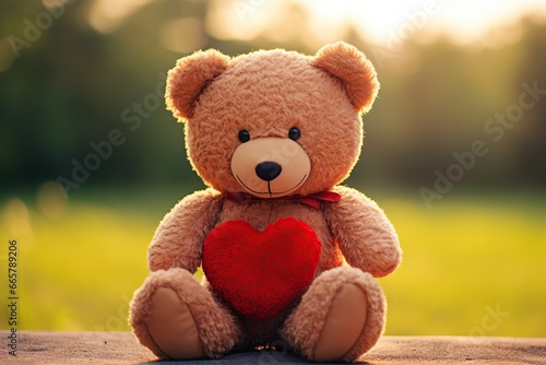 Teddy bear holding red heart feeling all lovey dovey