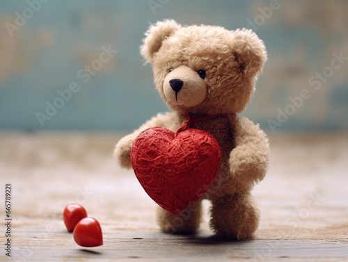 Teddy bear holding red heart feeling all lovey dovey © Amir