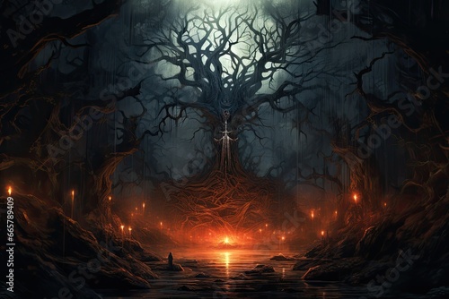 Mystical forest and sacrifice to the gods