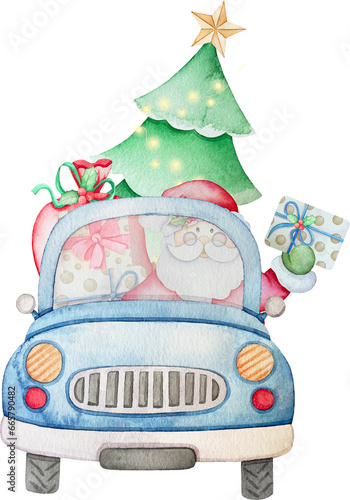 Merry Christmas watercolor illustration santa claus png