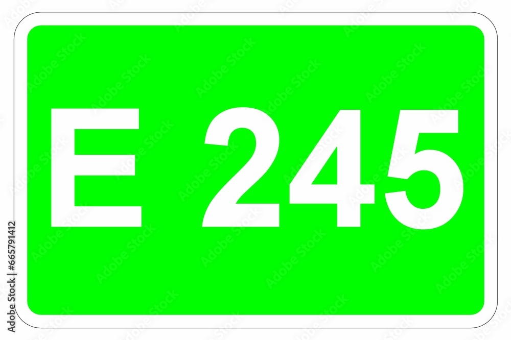 Illustration eines Europastraßenschildes der E 245 in Europa Illustration eines Europastraßenschildes der E 245 in Europa