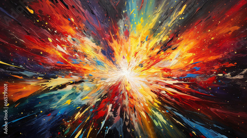 An abstract image resembling a cosmic explosion, with radiant bursts of color against a deep, inky background, conveying a sense of celestial wonder © Наталья Евтехова