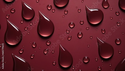 close up of droplets, on a burgundy , bordeaux background ,flat lay paper