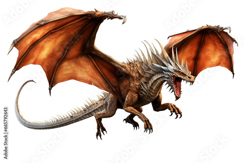 3D Icon of a Majestic Dragon in Flight, Isolated in Fantasy on transparent background.