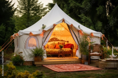 Picturesque Summer glamping tent. Holiday outdoor. Generate Ai