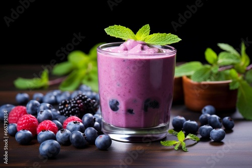 Creamy Fresh blueberry smoothie. Organic detox. Generate Ai