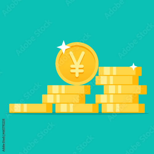 Yen golden coins stack flat style vector illustration	