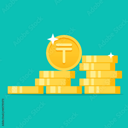 Tenge golden coins stack flat style vector illustration	
