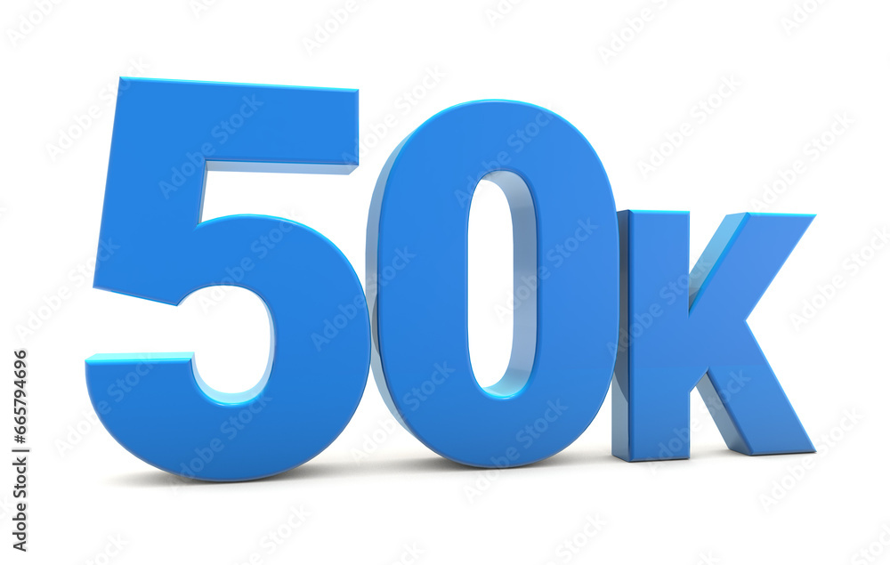50K sign isolated on transparent background. Thank you for 50k followers 3D. 3D rendering
