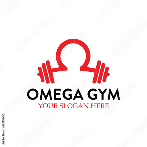 omega gym barbell logo design vector © awaisi