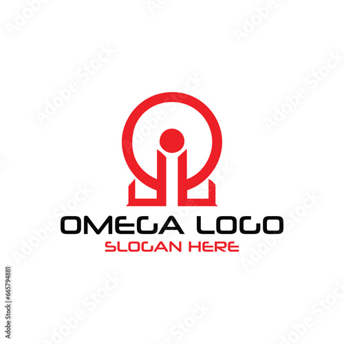 omega gym barbell logo design vector