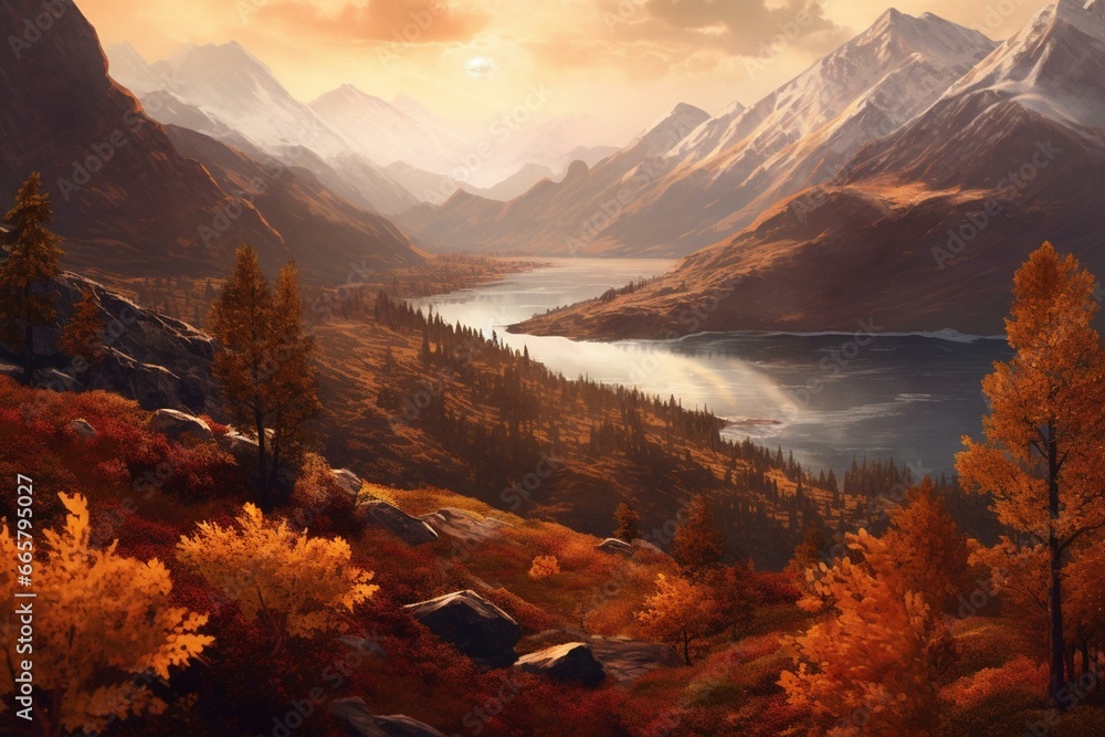 Autumnal mountainscape. Generative AI