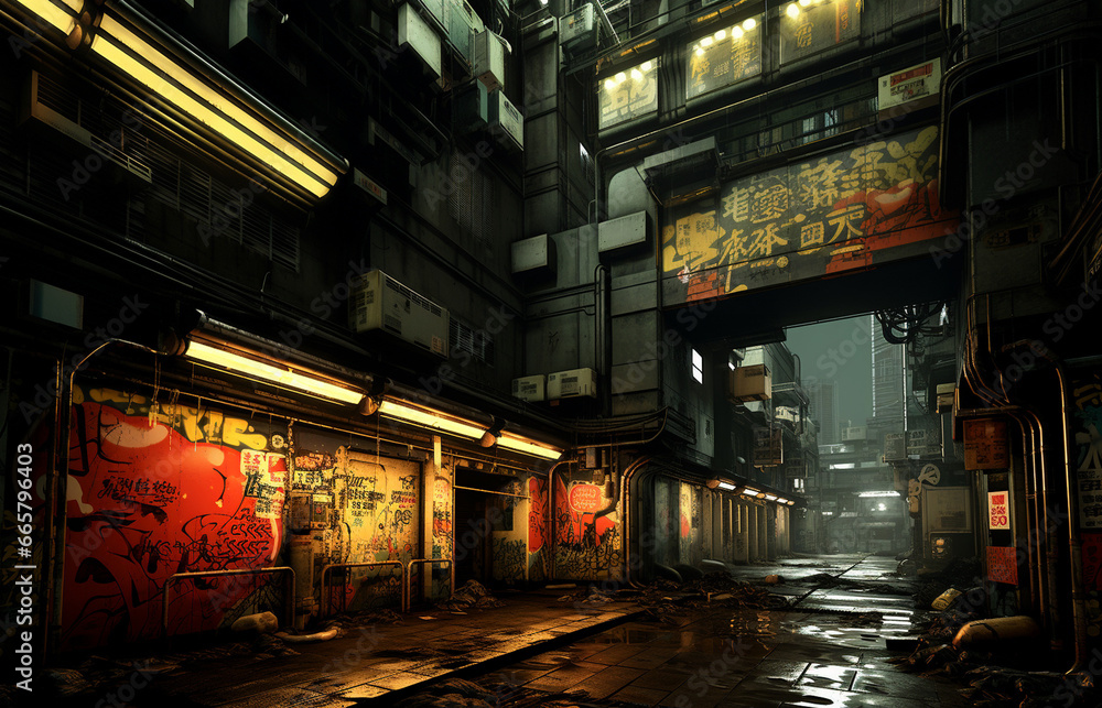 Futuristic cyberpunk urban cityscape, Neon Lights, 
night city street