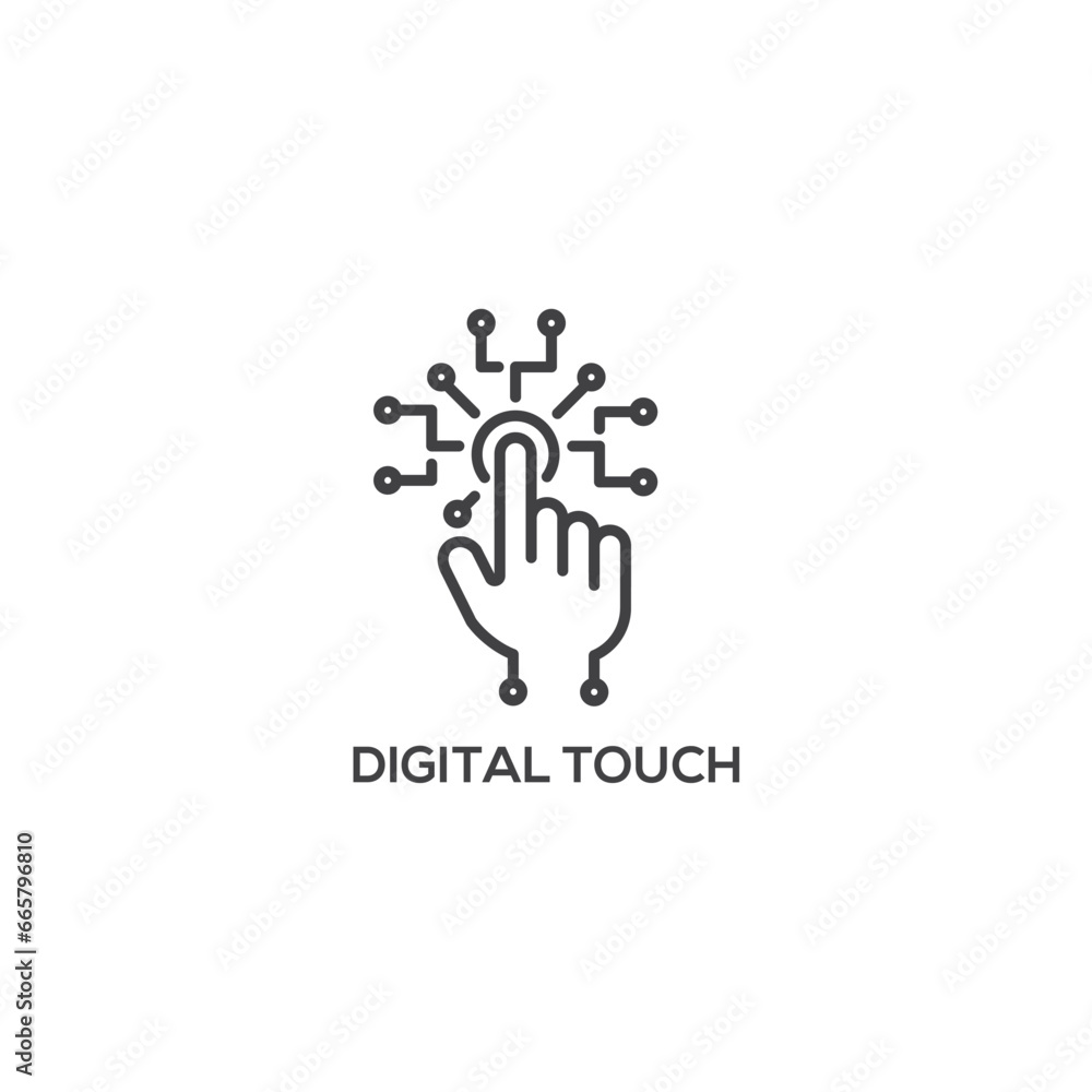 Digital hand touching tech icon, connection future dot line. Modern sign, linear pictogram, outline symbol, simple thin line vector design element template Digital hand touching tech icon, connection future dot line. Modern sign, linear pictogram, outline symbol, simple thin line vector design element template