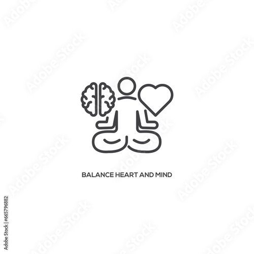 Balance heart and mind icon, meditation, yoga. Modern sign, linear pictogram, outline symbol, simple thin line vector design element template