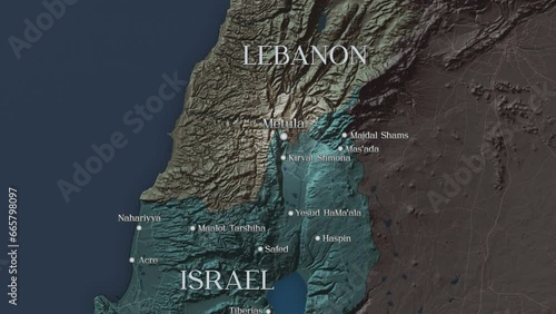 ISRAEL, 2023 OCTOBER - Map of Israel on the border with Lebanon, zoom in to Metula City photo