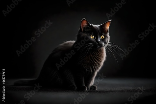 black fluffy cat with black background