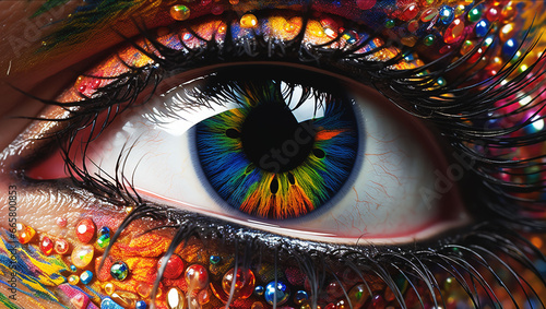 Illustration of a human eye framed by precious stones,Generated by AI