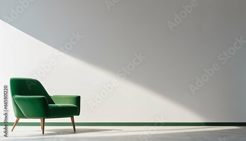 Room interior design  Green armchair against empty white wall