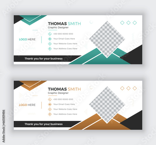 Modern creative business email signature template or email footer with an author photo place. Corporate business multi purpose email signature and social media cover template set. Vector illustration