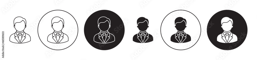 Businessman Icon set. ceo or boss vector symbol in black filled and outlined style. - obrazy, fototapety, plakaty 