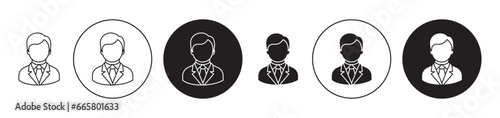 Businessman Icon set. ceo or boss vector symbol in black filled and outlined style. photo