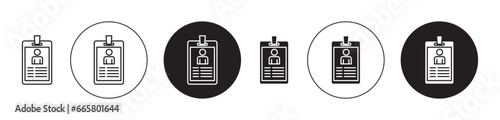 Visitor icon set. workplace id tag vector symbol. event vip identification card sign in black filled and outlined style. photo
