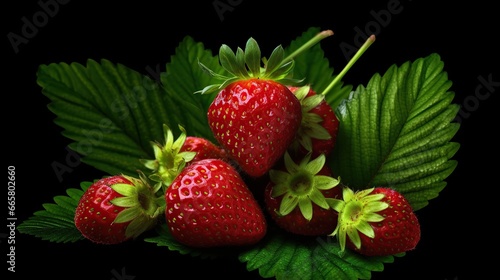 Free photo of a pile of red strawberries on a black reflecting surface