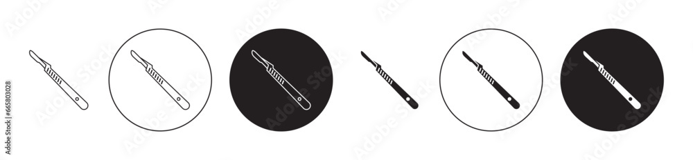 Scalpel icon set. surgeon surgical surgery knife vector symbol. operation lancet sharp scalpel sign in black filled and outlined style. - obrazy, fototapety, plakaty 