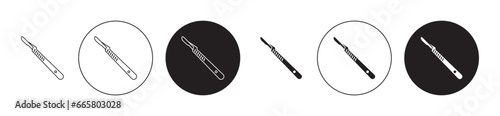 Scalpel icon set. surgeon surgical surgery knife vector symbol. operation lancet sharp scalpel sign in black filled and outlined style. photo
