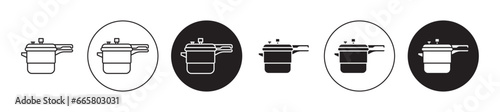 pressure cooker icon set. rice steam crockpot vector symbol in black filled and outlined style. photo