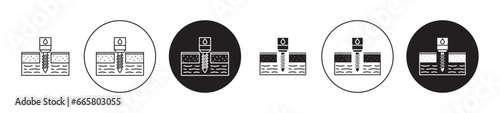 well drilling icon set. deep ground water borehole vector symbol. artesian well sign in black filled and outlined style. photo