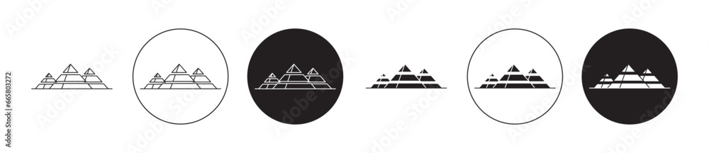 Pyramids icon set. egyptian great pyramids vector symbol in black filled and outlined style. - obrazy, fototapety, plakaty 