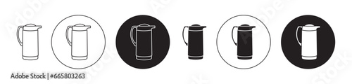 thermos icon set. coffee thermo bottle vector symbol. stainless steel thermal mug sign in black filled and outlined style.