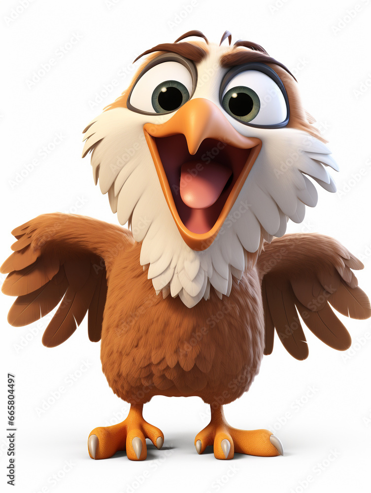 A 3D Cartoon Eagle Laughing and Happy on a Solid Background A 3D Cartoon Eagle Laughing and Happy on a Solid Background